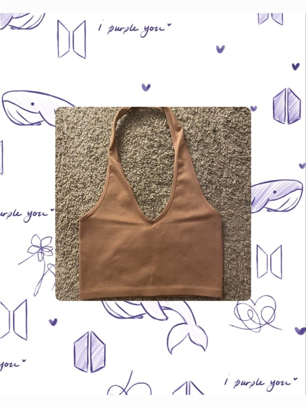 Bozzolo Ribbed Halter Crop Top in Camel Brown